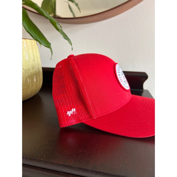 TravisMathew Mens Life On Tour Red Trucker Hat Snapback Mesh Golf Cap - Picture 2 of 7